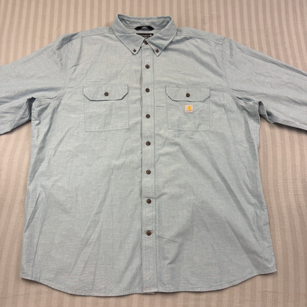 Carhartt Men's Size 2 XLT Blue Long Sleeve Button Down Shirt Loose Fit